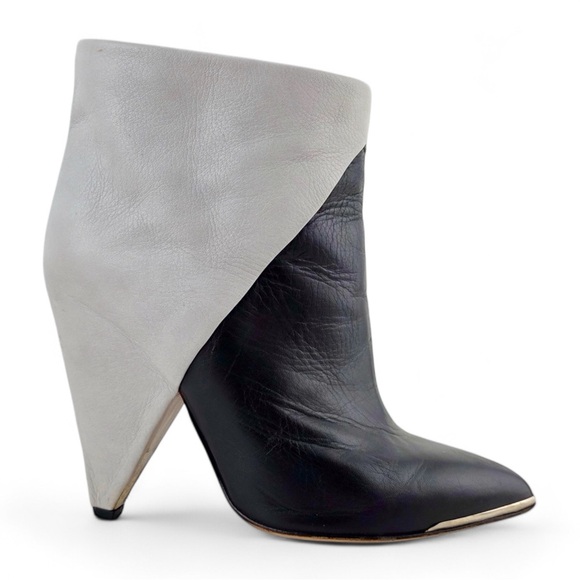 IRO Black White Leather Colorblock Wedge Ankle Boots EU 38 (US 7.5/8) - Picture 2 of 7